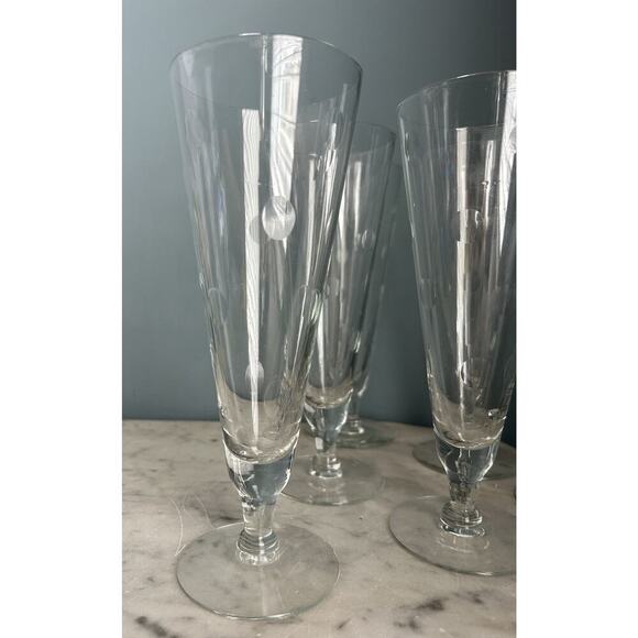 6 Hazel Arts Vintage Etched Polka Dot Champagne Glasses Pilsner Glass Coin - Picture 2 of 16
